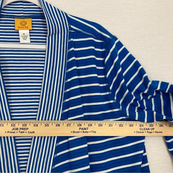 New Ruby Rd. Blue White Stripe Open Front Asymmetric Hem Knit Cardigan XL - Picture 4 of 7